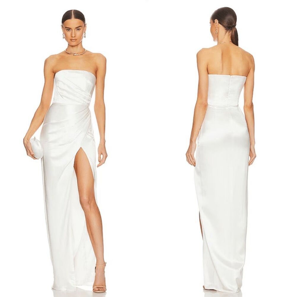 Sau Lee Priyanka Strapless Satin Gown in White Size US 2 $495